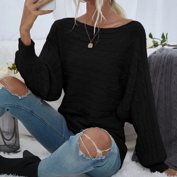 Cozy Cable Knit Oversized Sweater Top - Picture 3 of 13